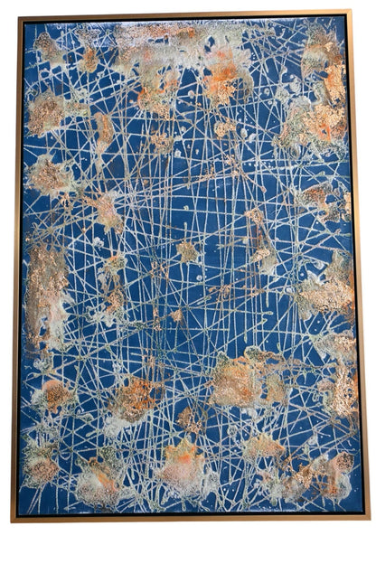 Abstract Canvas Painting The Unseen Blue Gold Framed Art 41"x61"