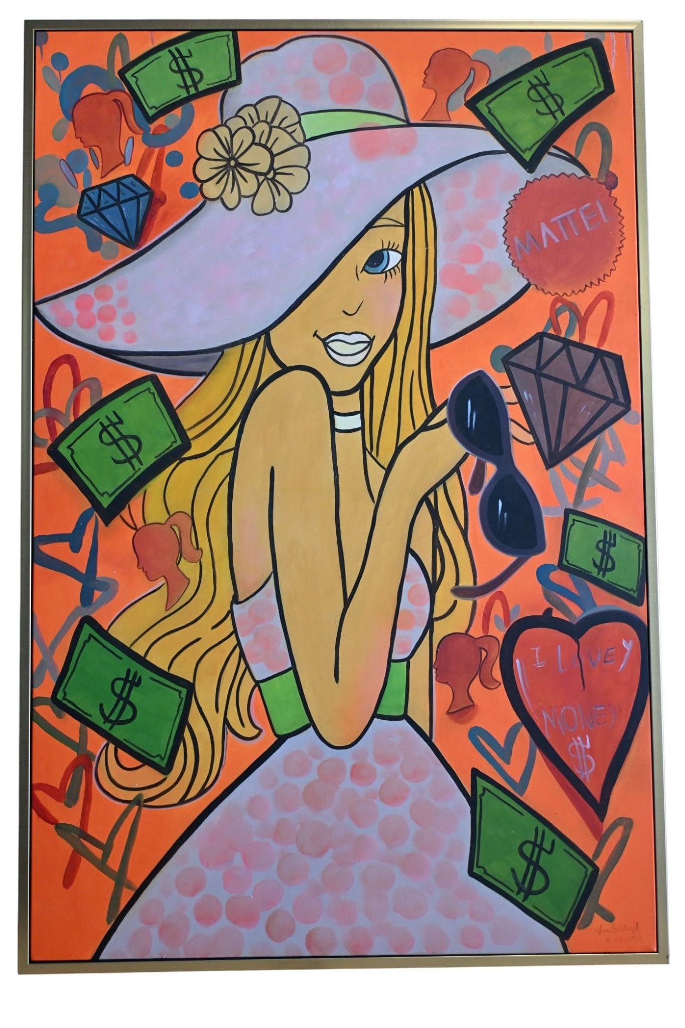 Monique Pop Art Canvas Painting Framed Fashion Woman Art 61"x41"