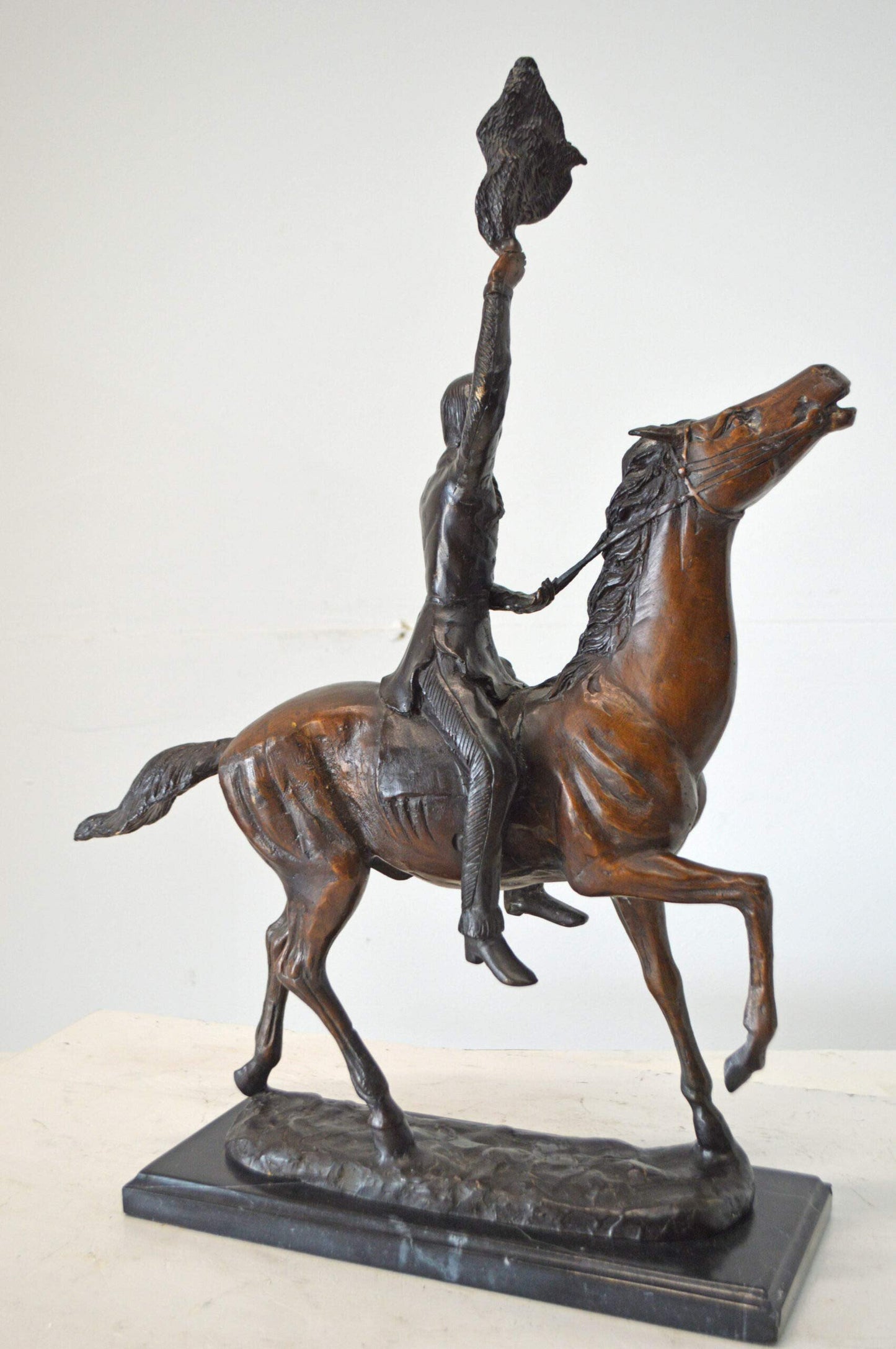 Scalp, a Frederic Remington Replica Bronze Statue - Size: 15"L x 7"W x 19"H.