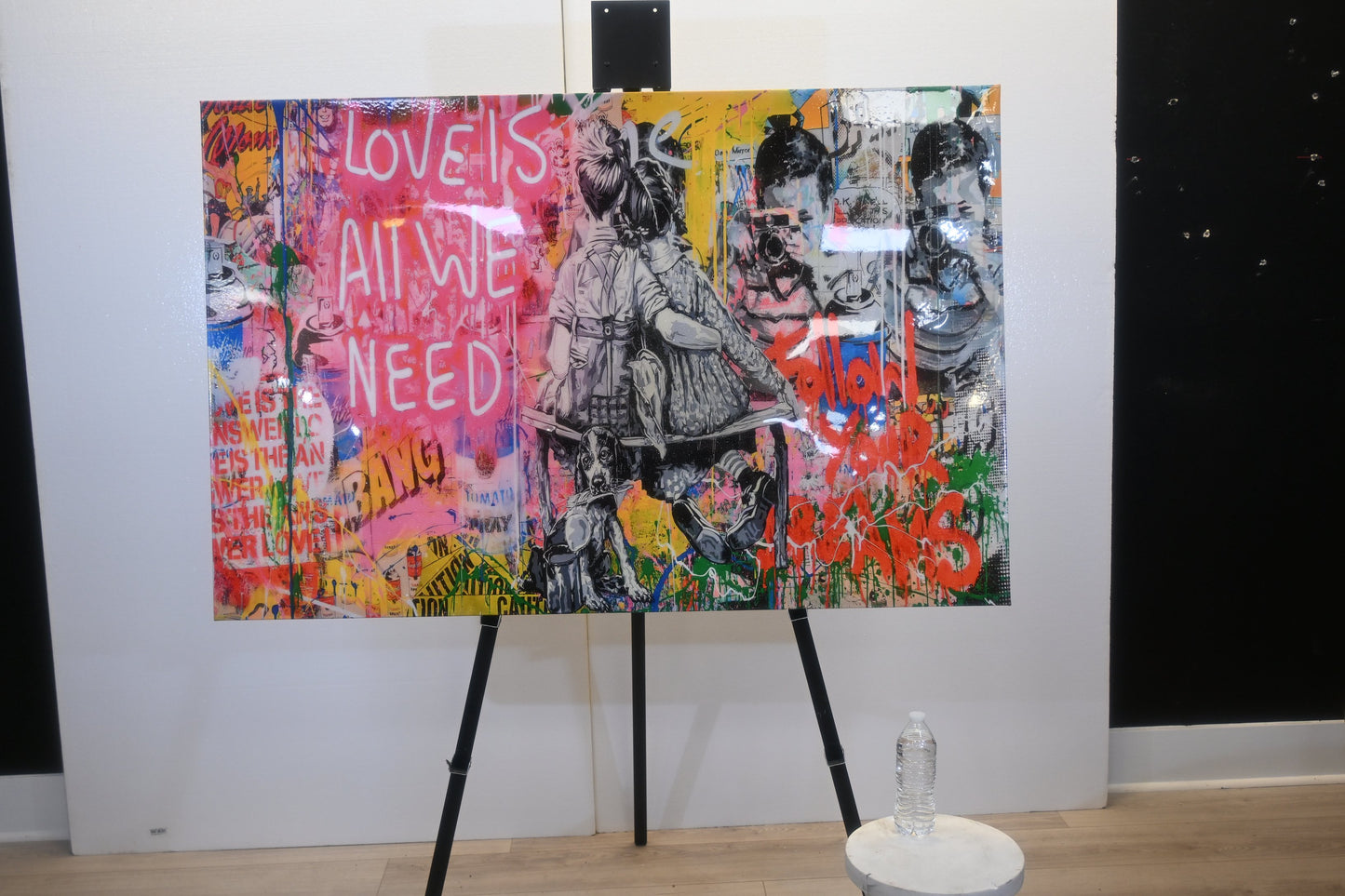 Love Is All We Need Street Art Style Resin Canvas 54"x35"