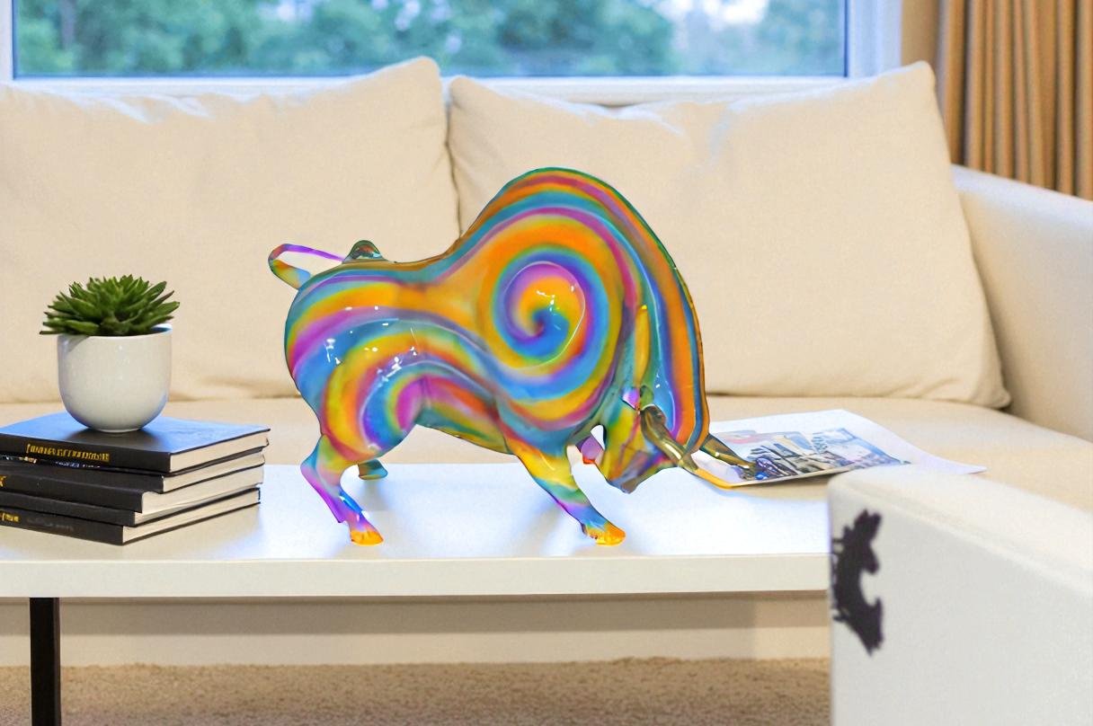 Fat Modern Bull Bronze Statue -  Size: 16"L x 7"W x 12"H.