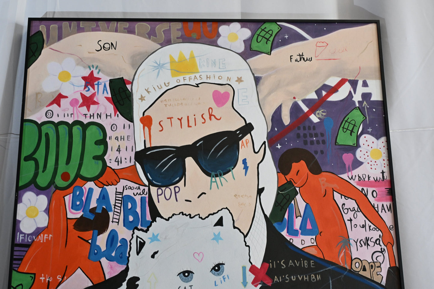 Karl Who Pop Art Canvas Painting Fashion Icon Framed Art 61"x41"