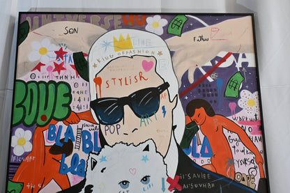 Karl Who Pop Art Canvas Painting Fashion Icon Framed Art 61"x41"