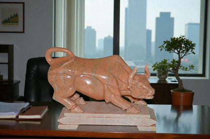 Wall Street Bull Statue Made of Marble - Size: 9"L x 4"W x 8"H.
