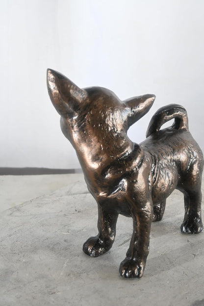Charming Standing Chihuahua Aluminum Tabletop Dog Statue 12"x9"x11"H