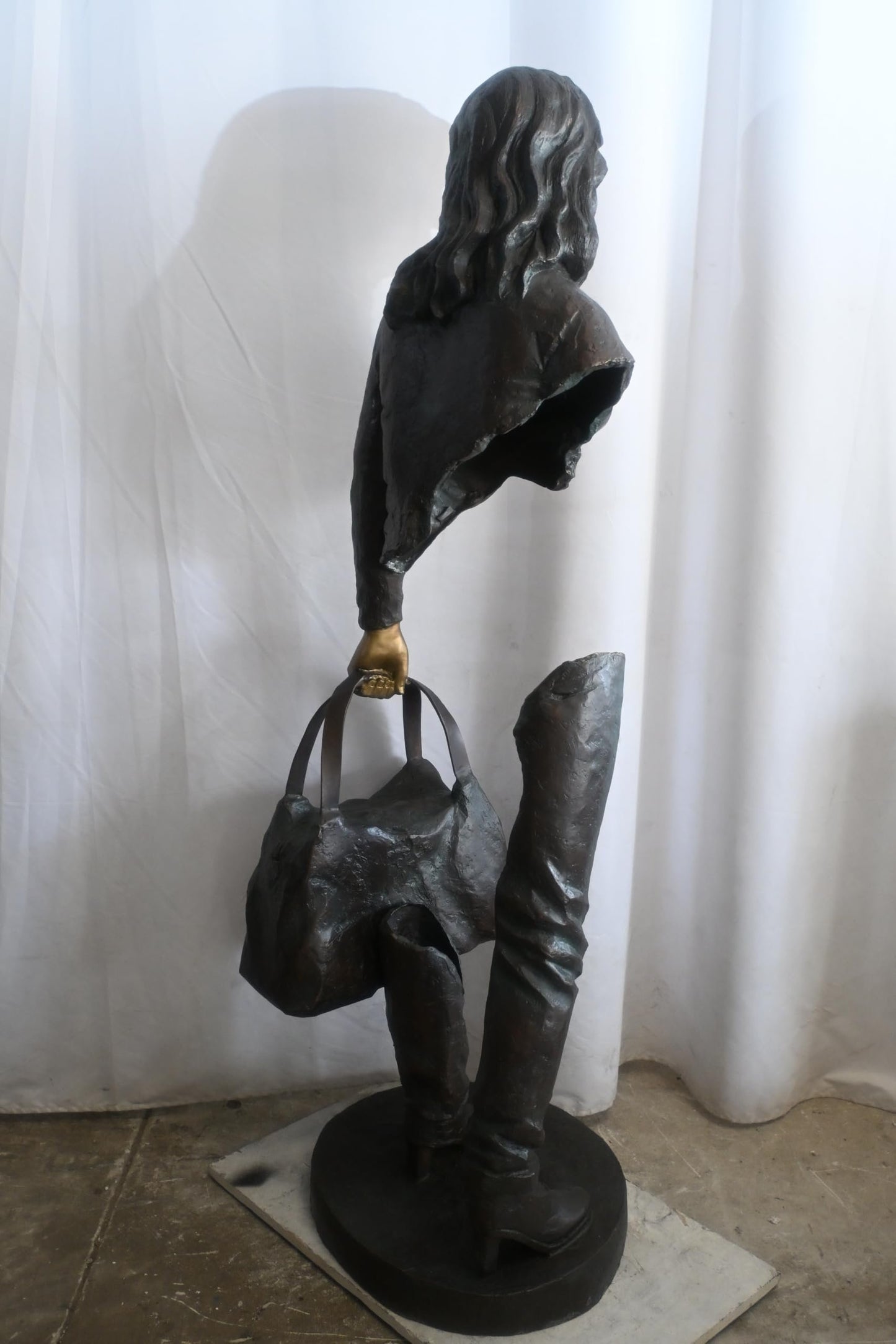 Bronze Saleswoman Statue with Handbag Abstract Figurine 24"x20"x70"H
