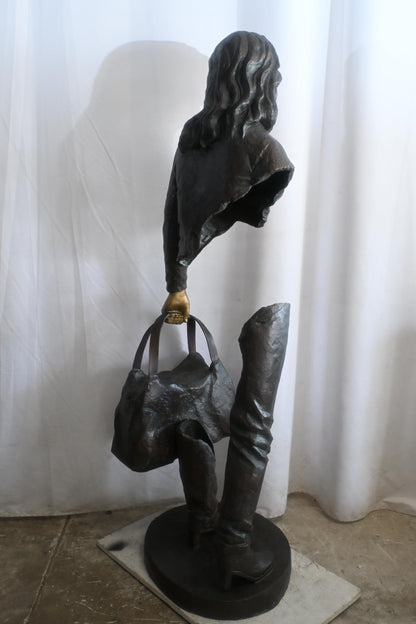 Bronze Saleswoman Statue with Handbag Abstract Figurine 24"x20"x70"H
