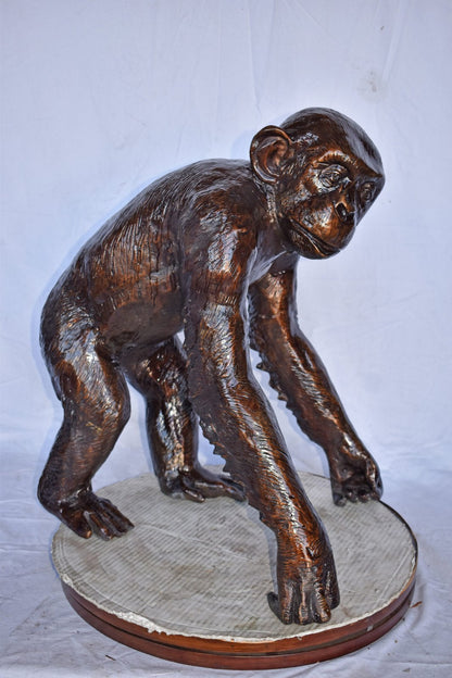 Chimpanzee Standing and Looking around Bronze Statue - Size: 24" x 20" x 28"H