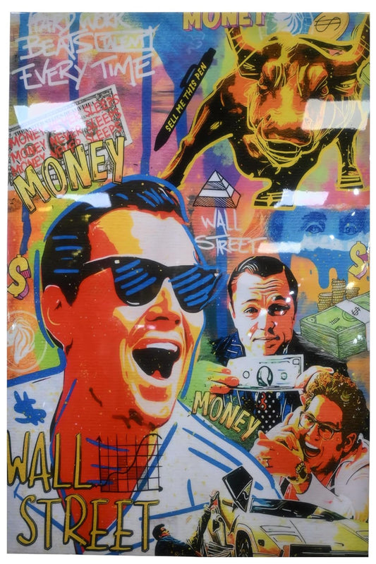 Wall Street Wolf Pop Art Money Resin Canvas 40"x60"