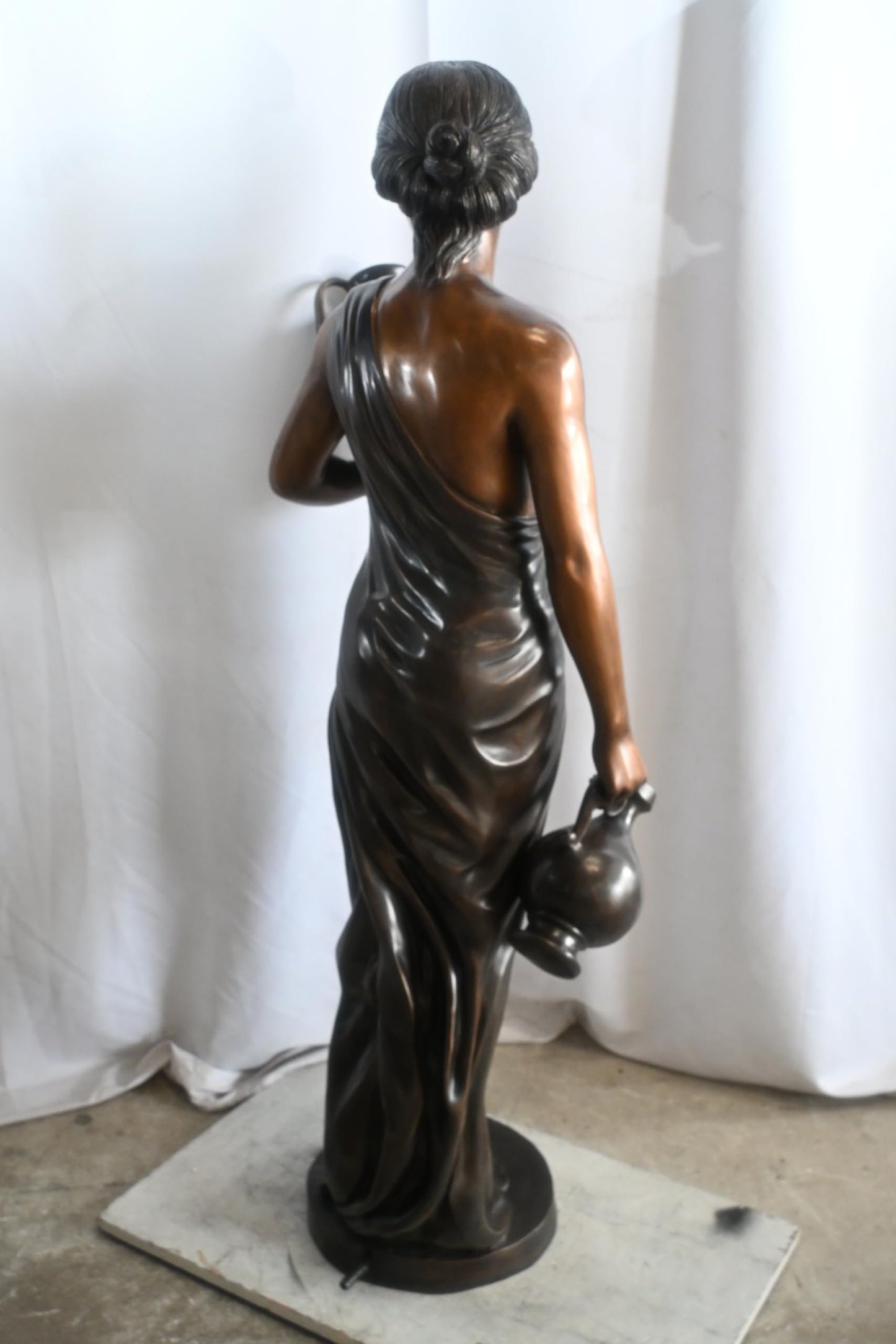 Bronze Woman Water Fountain Classical Figure Two Urns 21"x17"x59"H