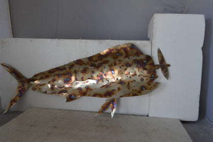 Mahi Mahi catching flying fish made of cut steel - Size: 39"L x 2"W x 12"H.