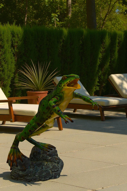 Jumping Frog Bronze Statue Fountain -  Size: 19"L x 12"W x 22"H.