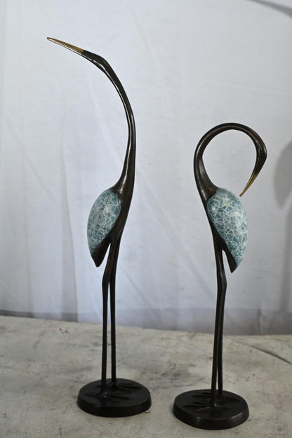 Bronze Crane Pair Statue Set Birds Sculpture Figurines 7"x4"x20"H