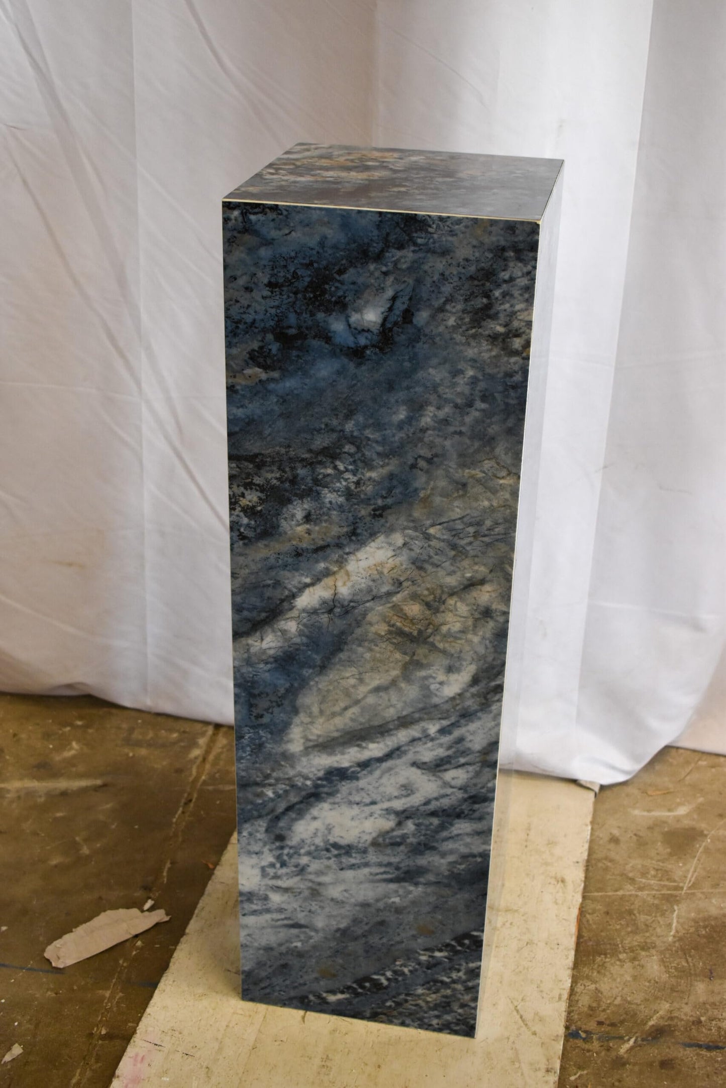 Pedestal For Artwork, Dark Blue Ocean Look Made of Porcelain.  12" x 12" x 39"H