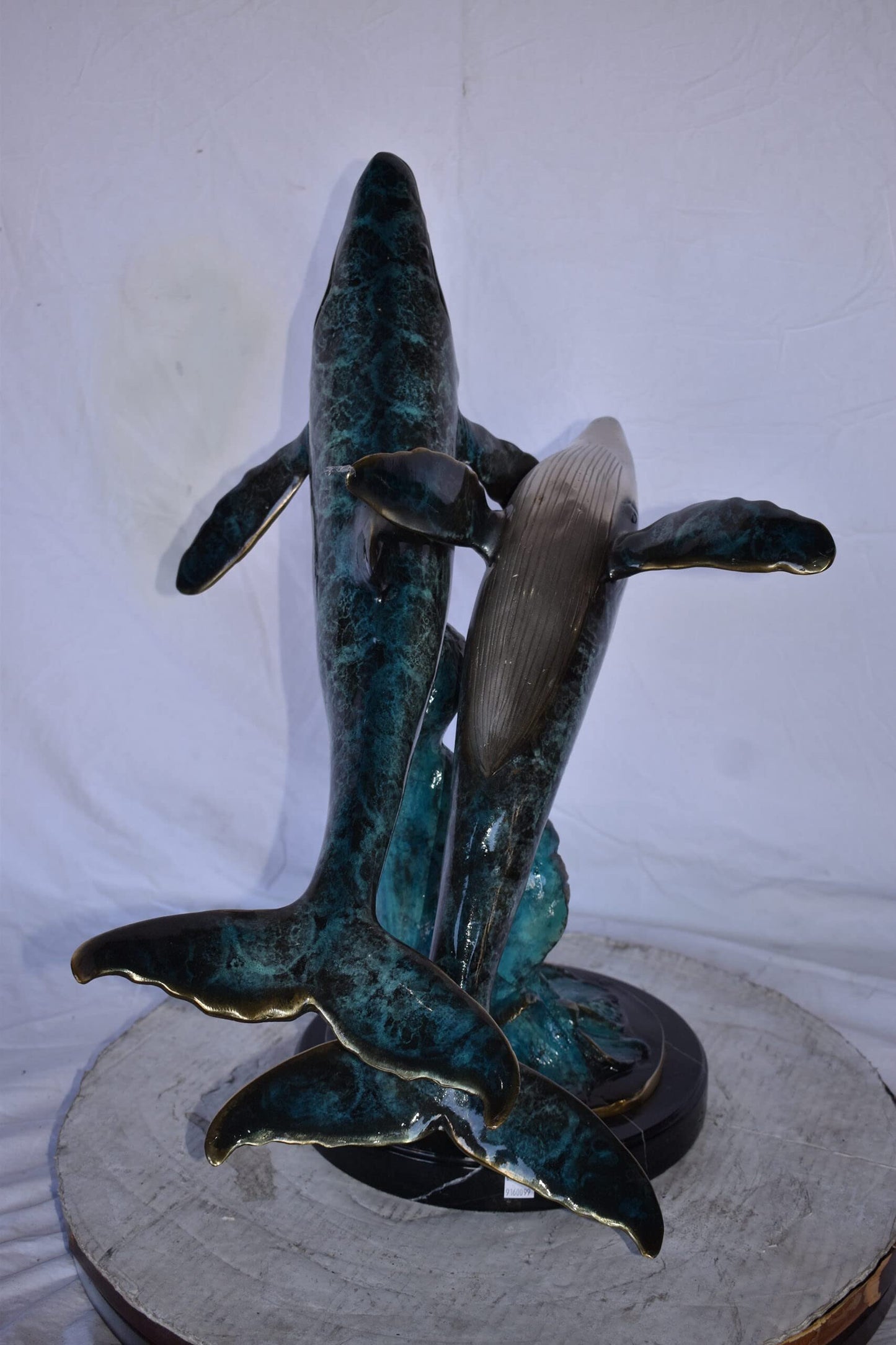 Pair of Blue Whales Swimming in The Ocean Bronze Statue Size: 21" x 20" x 27"H.