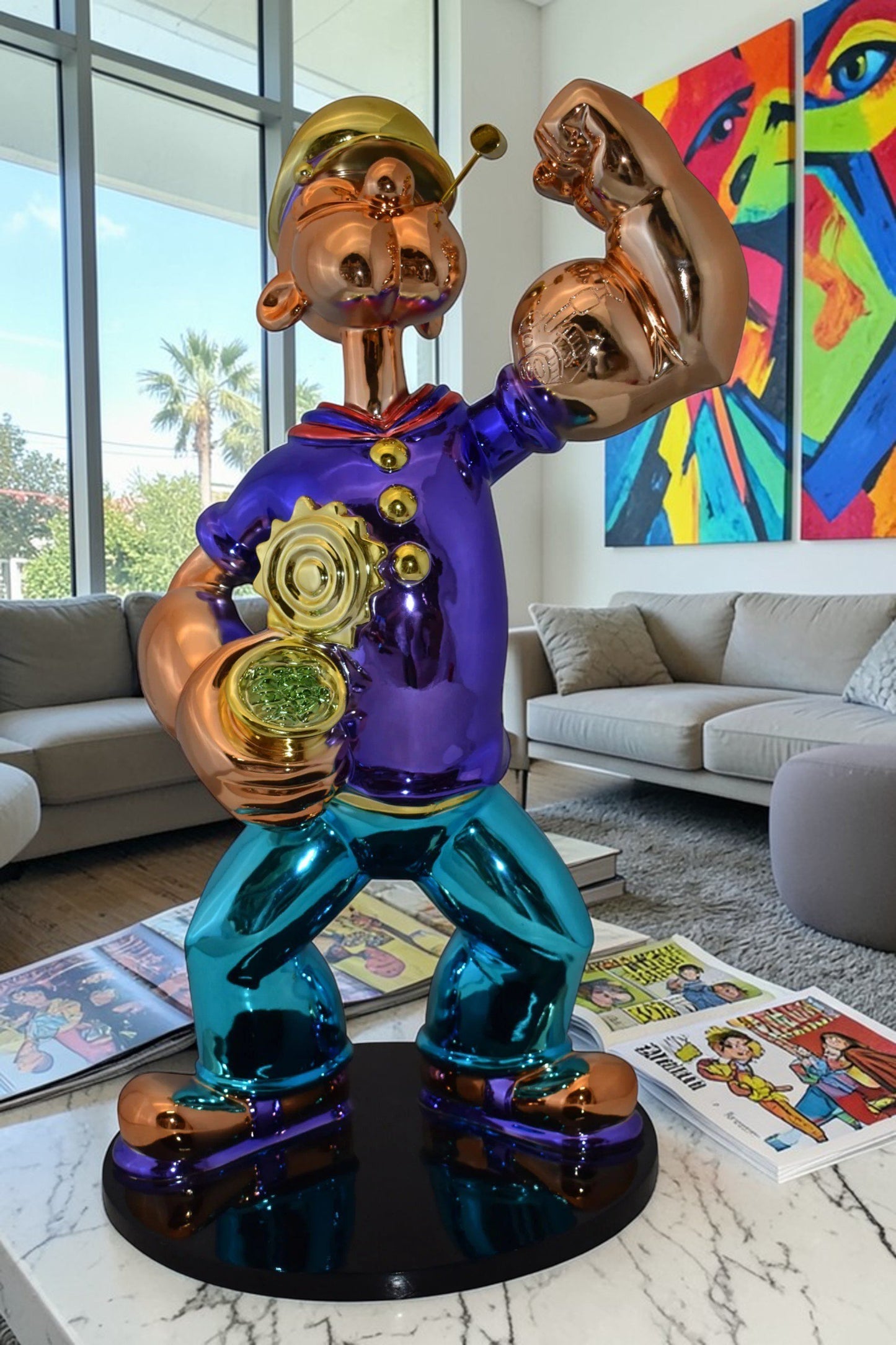 Popeye with Purple shirt Resin Statue Size: 18" x 16" x 31"H