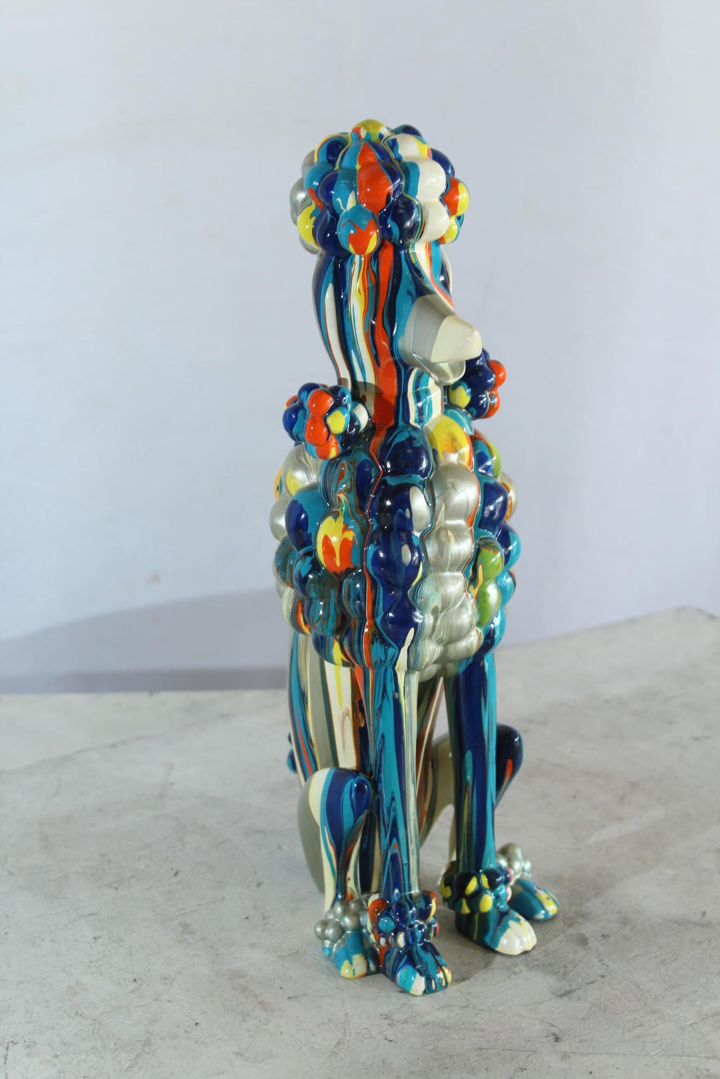 NIFAO Colorful Poodle Dog Sculpture Multicolor Striped Resin Figurine 8"x5"x16"H