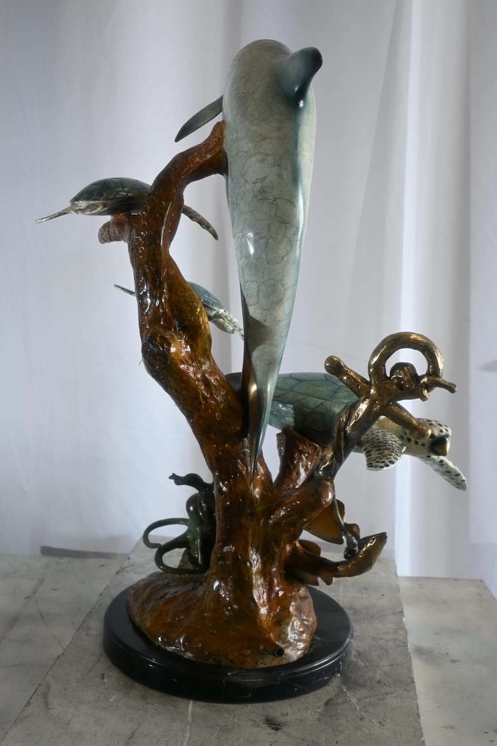 Bronze Dolphin Sea Turtles Fountain Lost Wax Ocean Scene 22"x18"x37"H