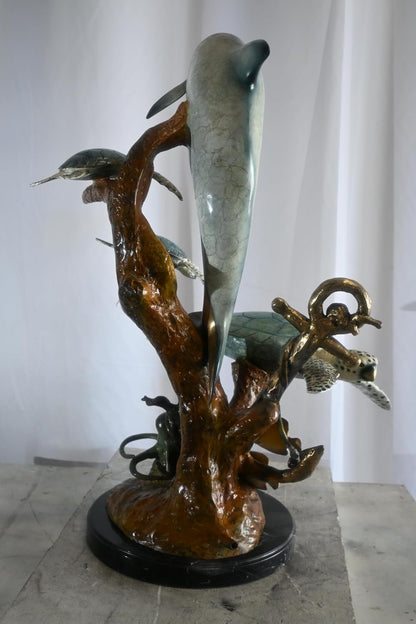 Bronze Dolphin Sea Turtles Fountain Lost Wax Ocean Scene 22"x18"x37"H