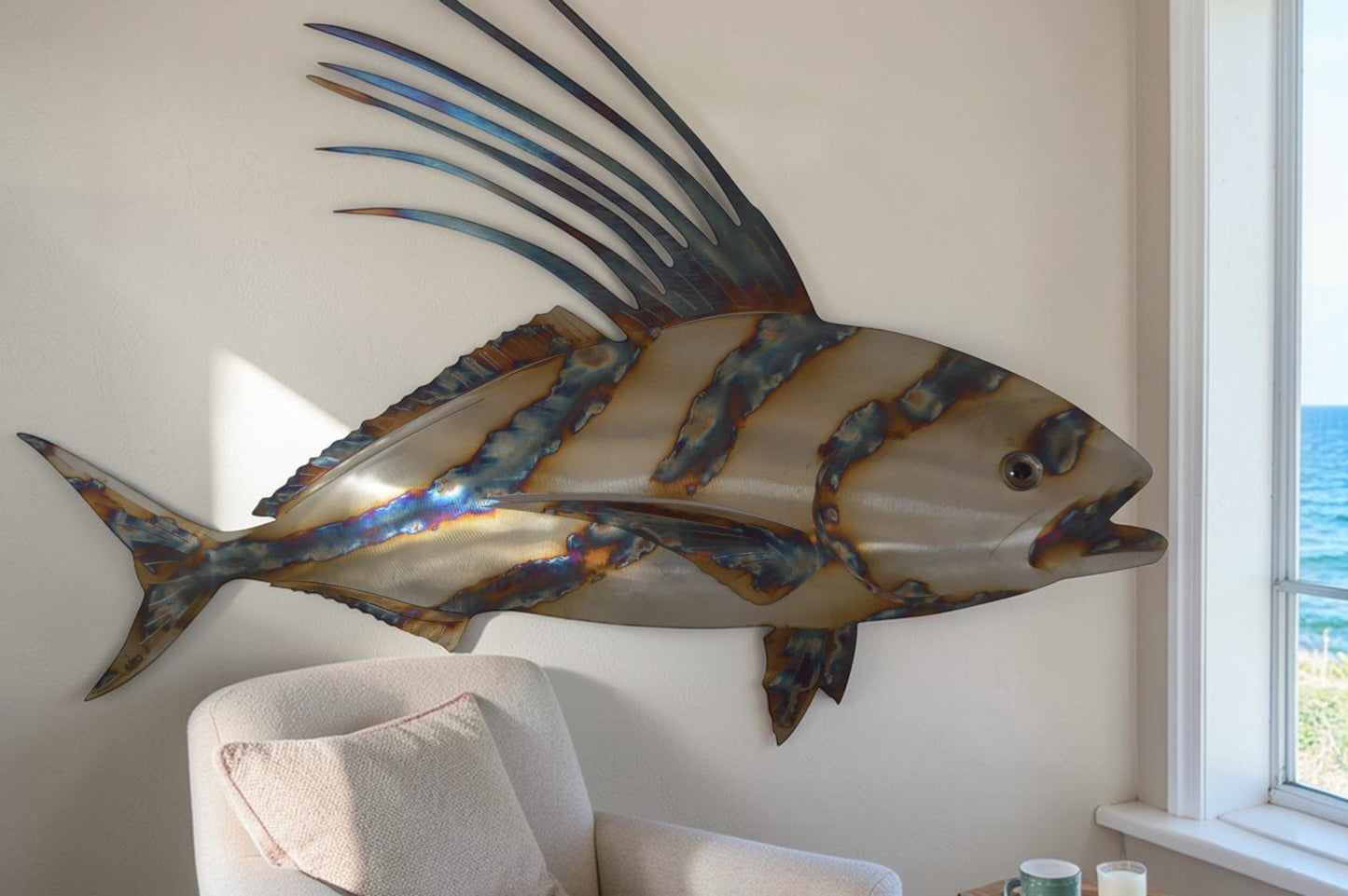 Snapper fish laser cut steel wall mounted - Size: 26"L x 2"W x 17"H.