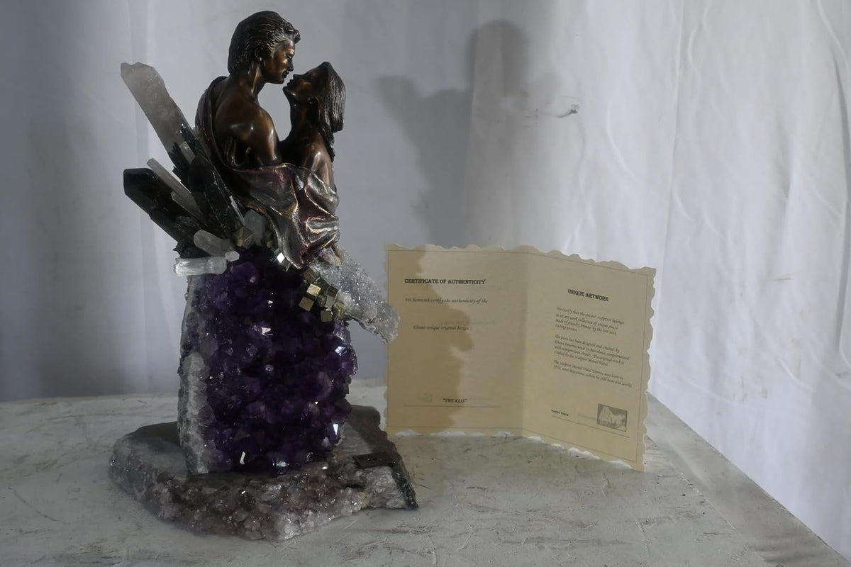 Manel Vidal The Kiss Bronze Couple Quartz Amethyst Ebano 11"x11"x18"H