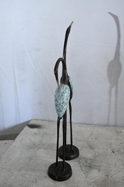 Bronze Crane Pair Statue Set Birds Sculpture Figurines 7"x4"x20"H