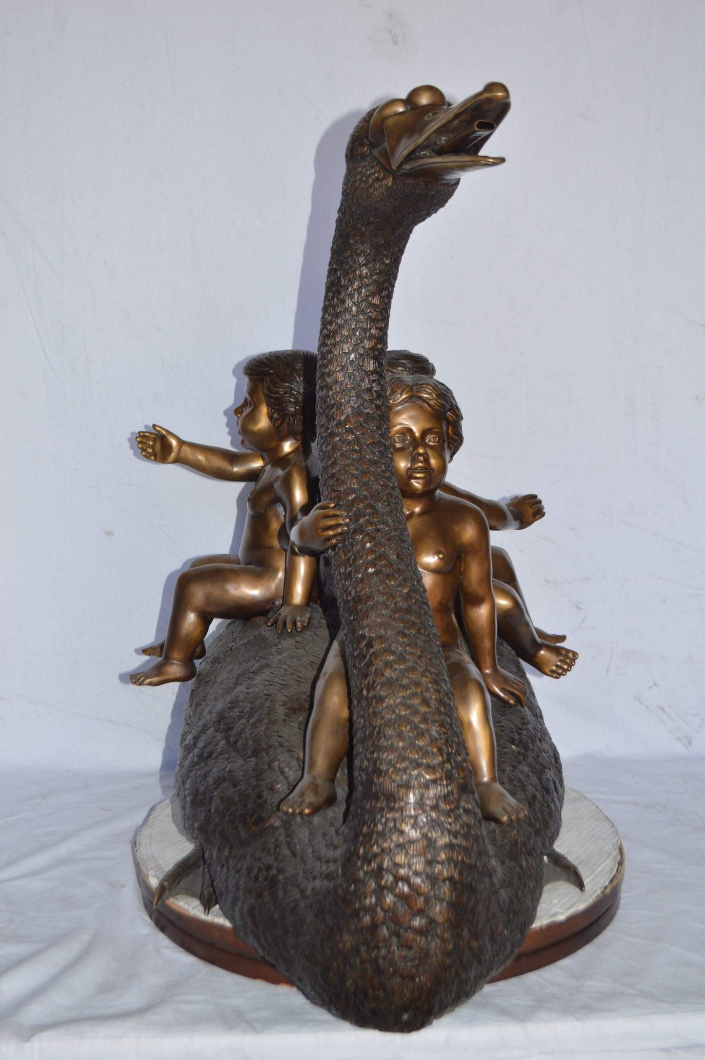 Swan Carrying Three Angels Bronze Fountain Art Nude - Size: 40"L x 23"W x 34"H.