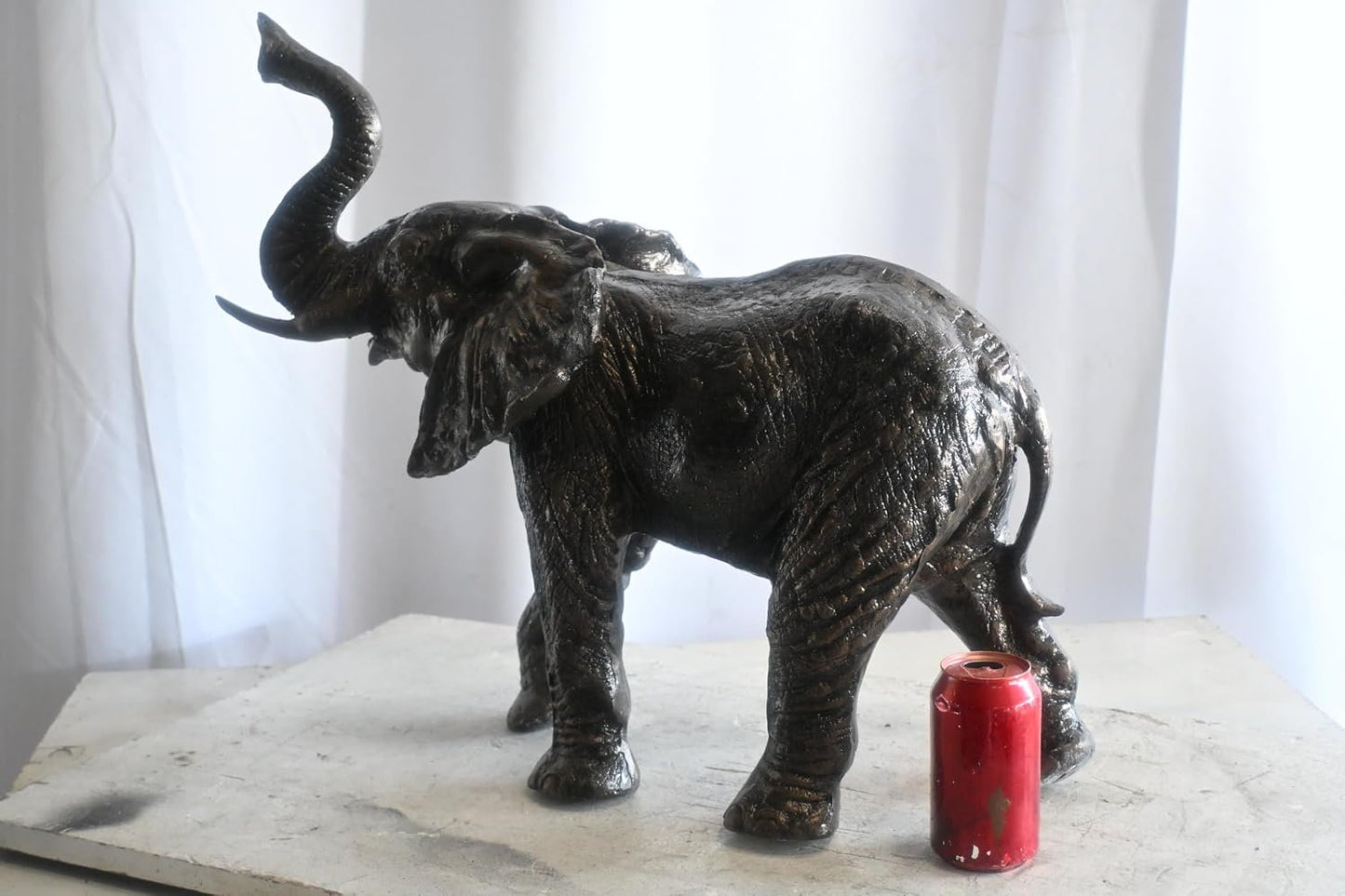 African Elephant Trunk Up Handcrafted Aluminum Sculpture 24"x12"x21"H