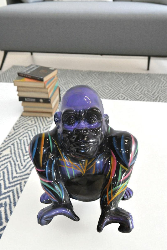 Fiberglass Gorilla Statue Colored with Dripping paint 14" x 15" x 17"H