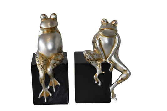 Pair of Happy Frogs Sitting on a Cube Resin Statue Size: 6" x 4" x 9"H