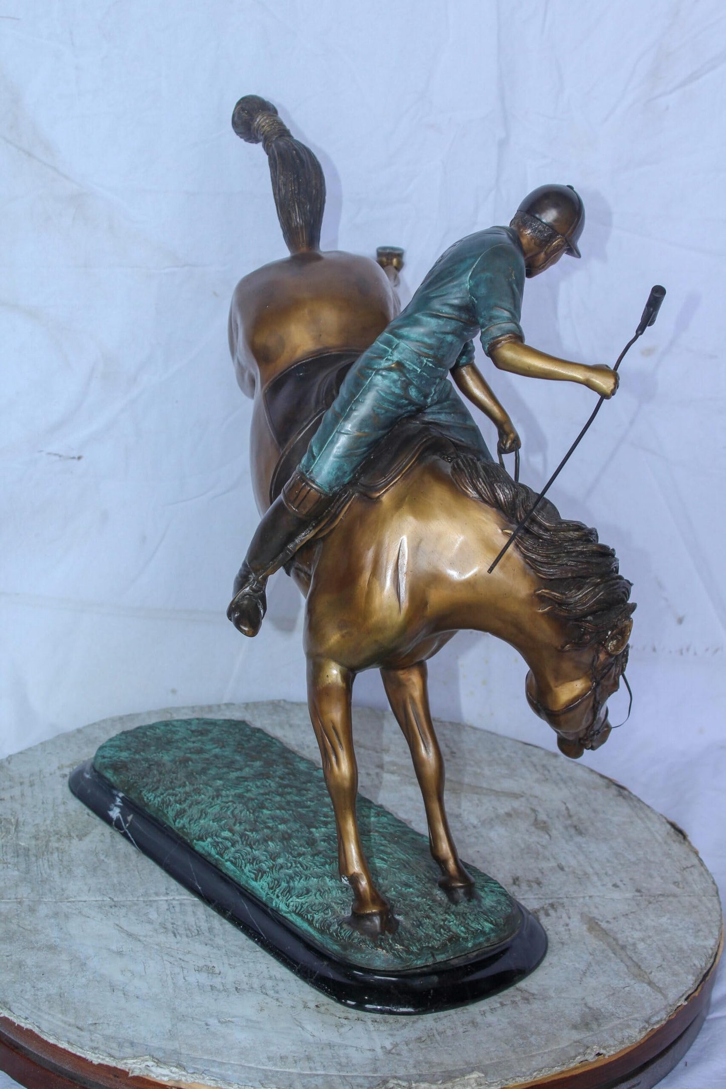 Dynamic Polo Player and Horse in Game Action Bronze Statue  21" x 11" x 22"H
