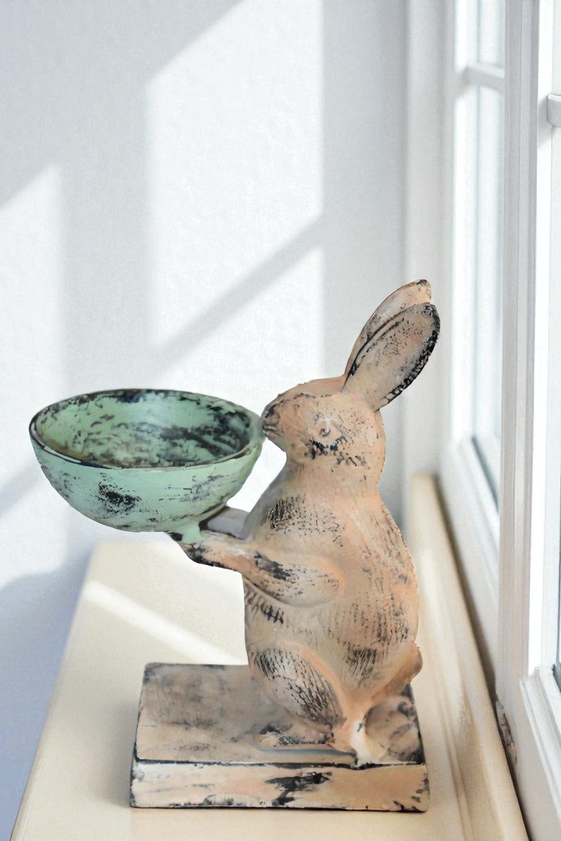 Colorful Aluminum Bunny Statue, Adorable Decor Accent 8" x 5" x 10"H