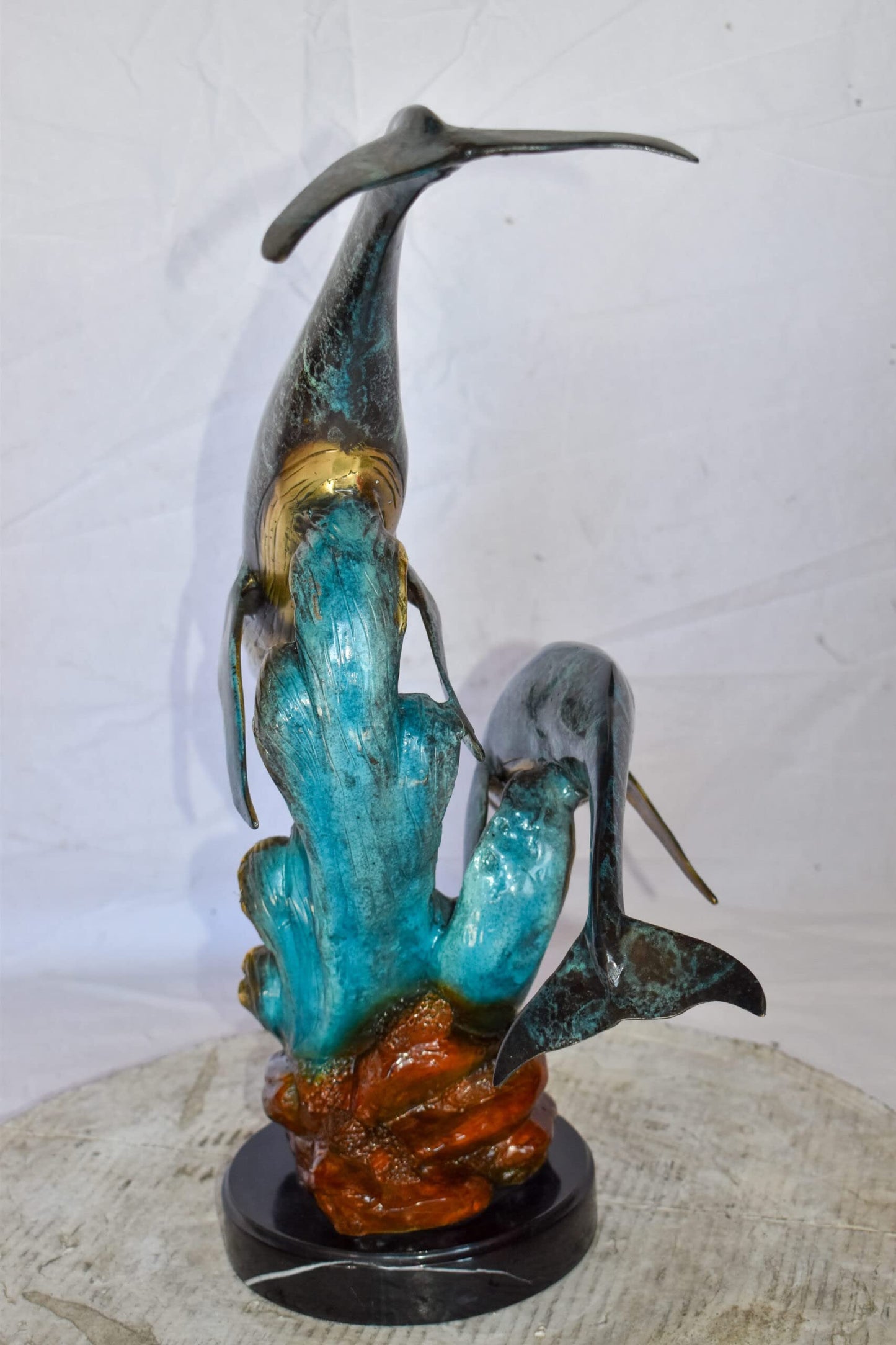 Pair of Humpback Whales Swimming in The Ocean Bronze Statue  20" x 10" x 25"H