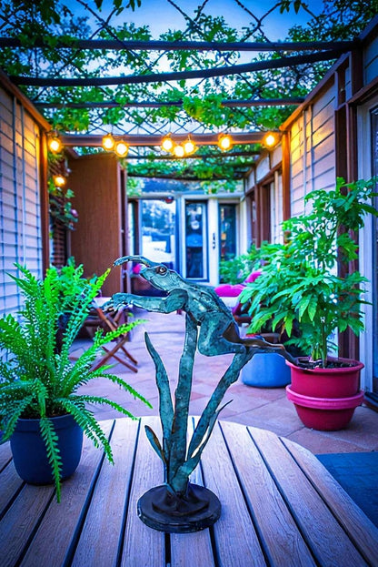 Frog Leaping Over Grass Bronze Statue 23" x 11" x 24"H