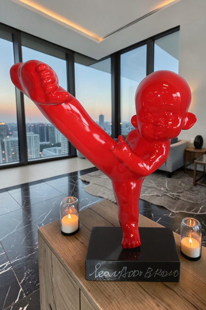 Karate Kid in Motion Red Resin Statue 18" x 8" x 20"H