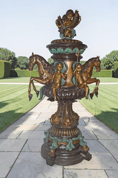 Seven feet tall Bronze, Tiered Outdoor pond Fountain - Size: 46"L x 46"W x 84"H.