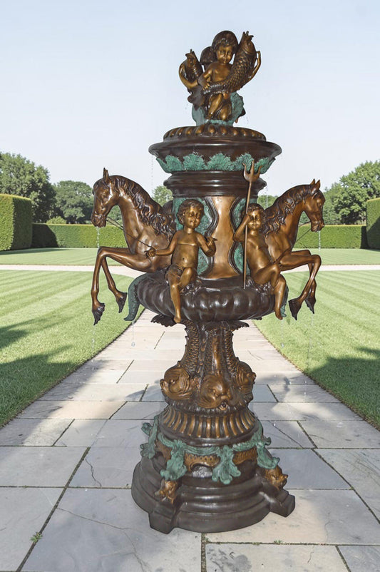 Seven feet tall Bronze, Tiered Outdoor pond Fountain - Size: 46"L x 46"W x 84"H.