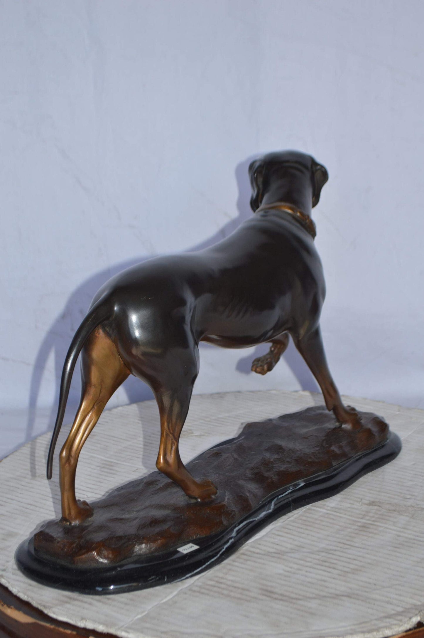 Black Labrador Bronze Statue Mounted on A Marble - Size: 20"L x 8"W x 14"H.