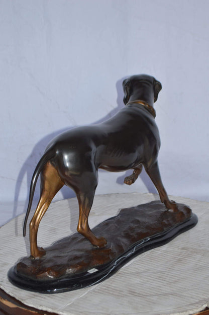 Black Labrador Bronze Statue Mounted on A Marble - Size: 20"L x 8"W x 14"H.