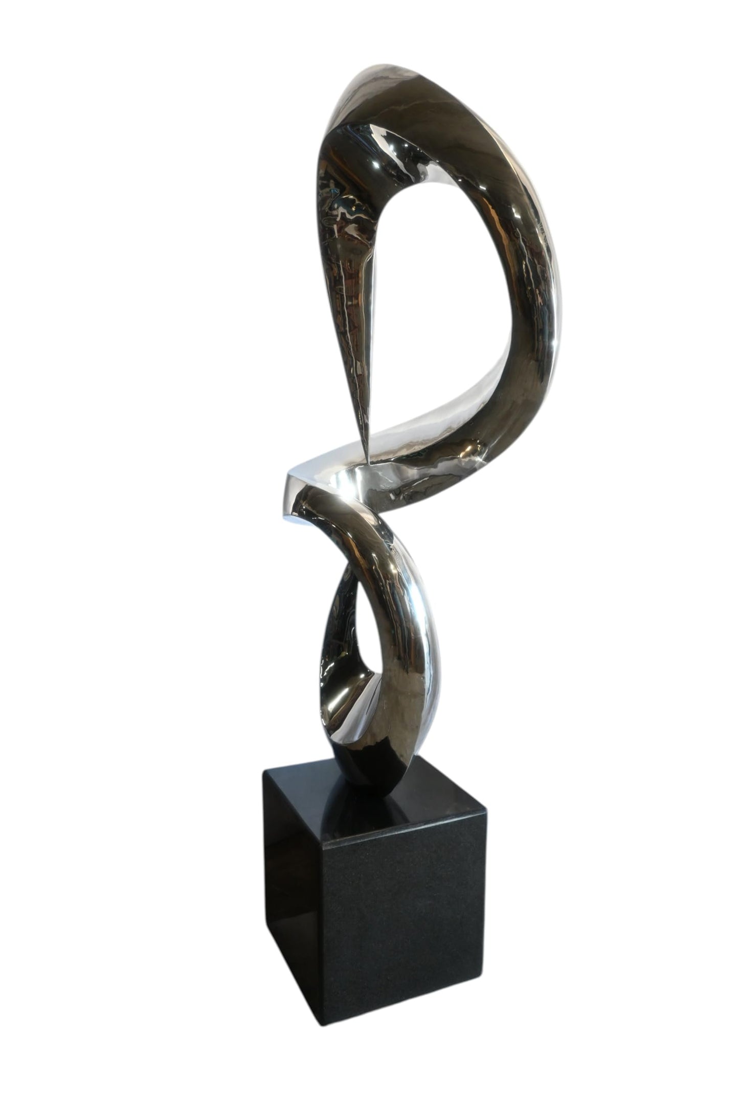 Giant Abstract Double Loop Stainless Steel Sculpture Marble 30"x21"x98"H