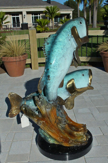 Two largemouth bass fish Bronze Statue -  Size: 17"L x 10"W x 24"H.