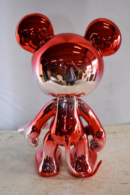 Contemporary Red Chrome Mickey Mouse Resin Statue 12" x 9" x 16"H
