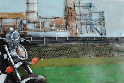 NIFAO Motorcycle Wall Art Handmade Metal Painting with 3D Raised Parts 79" x 2" x 40"H