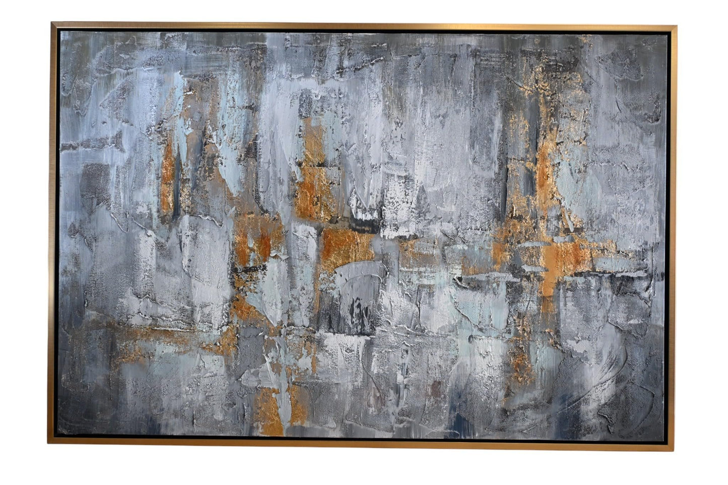 Velvet Dream Abstract Canvas Painting Gray Gold Framed Art 41"x61"