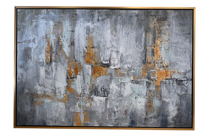 Velvet Dream Abstract Canvas Painting Gray Gold Framed Art 41"x61"