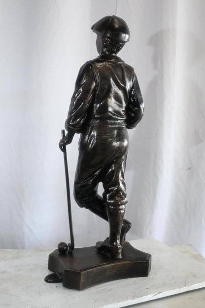 Vintage Golfer Statue Leaning on Club Aluminum Golf Gift 14"x9"x39"H