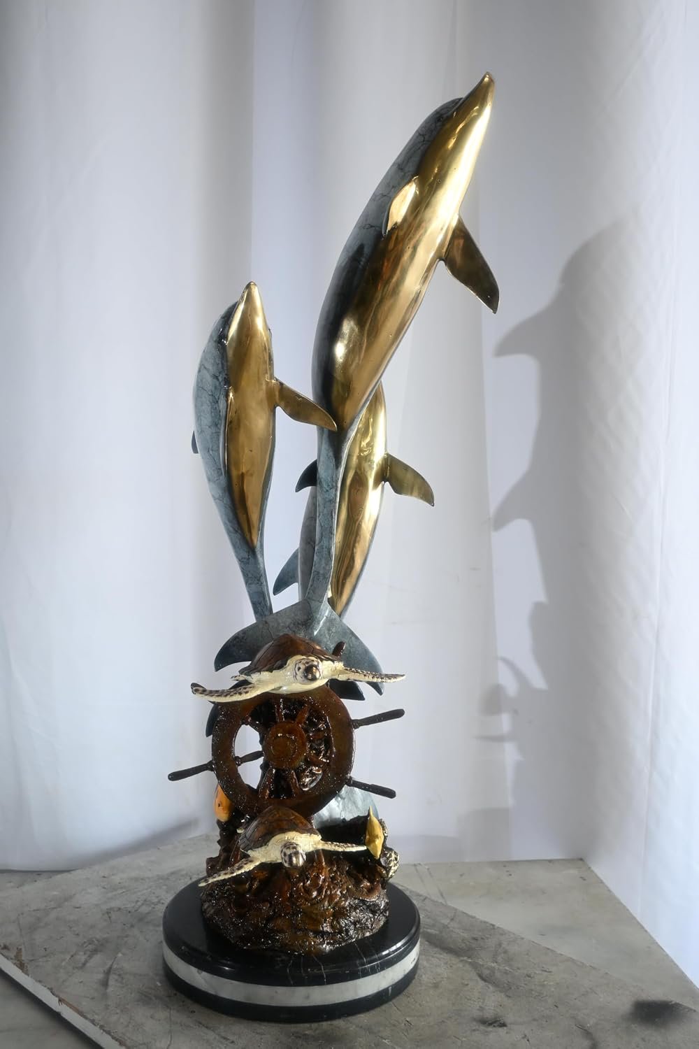 Bronze Three Dolphins Leaping Sculpture Lost Wax Casting 15"x12"x40"H