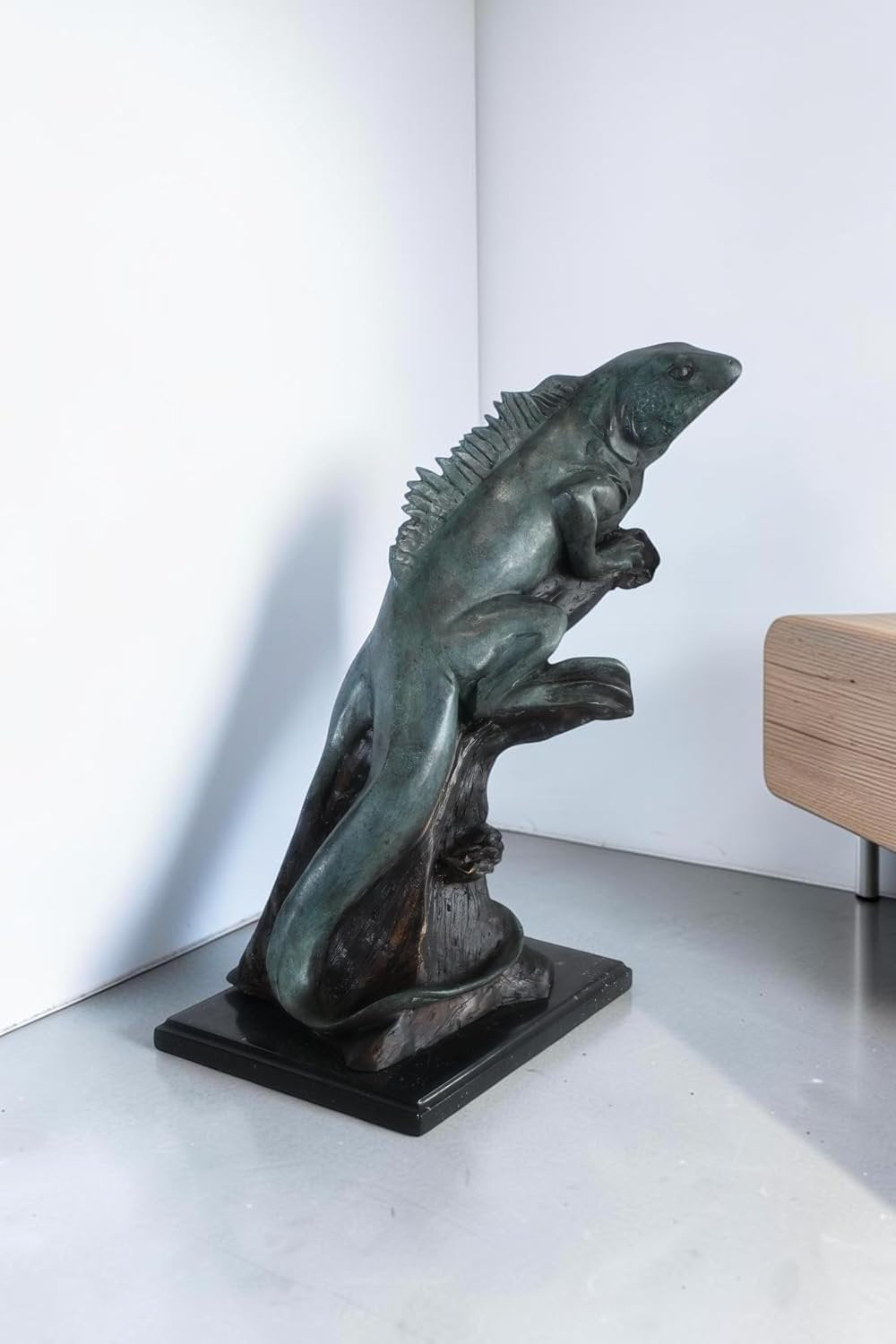 Bronze Iguana Sculpture on Branch with Marble Base 20"x7"x22"H