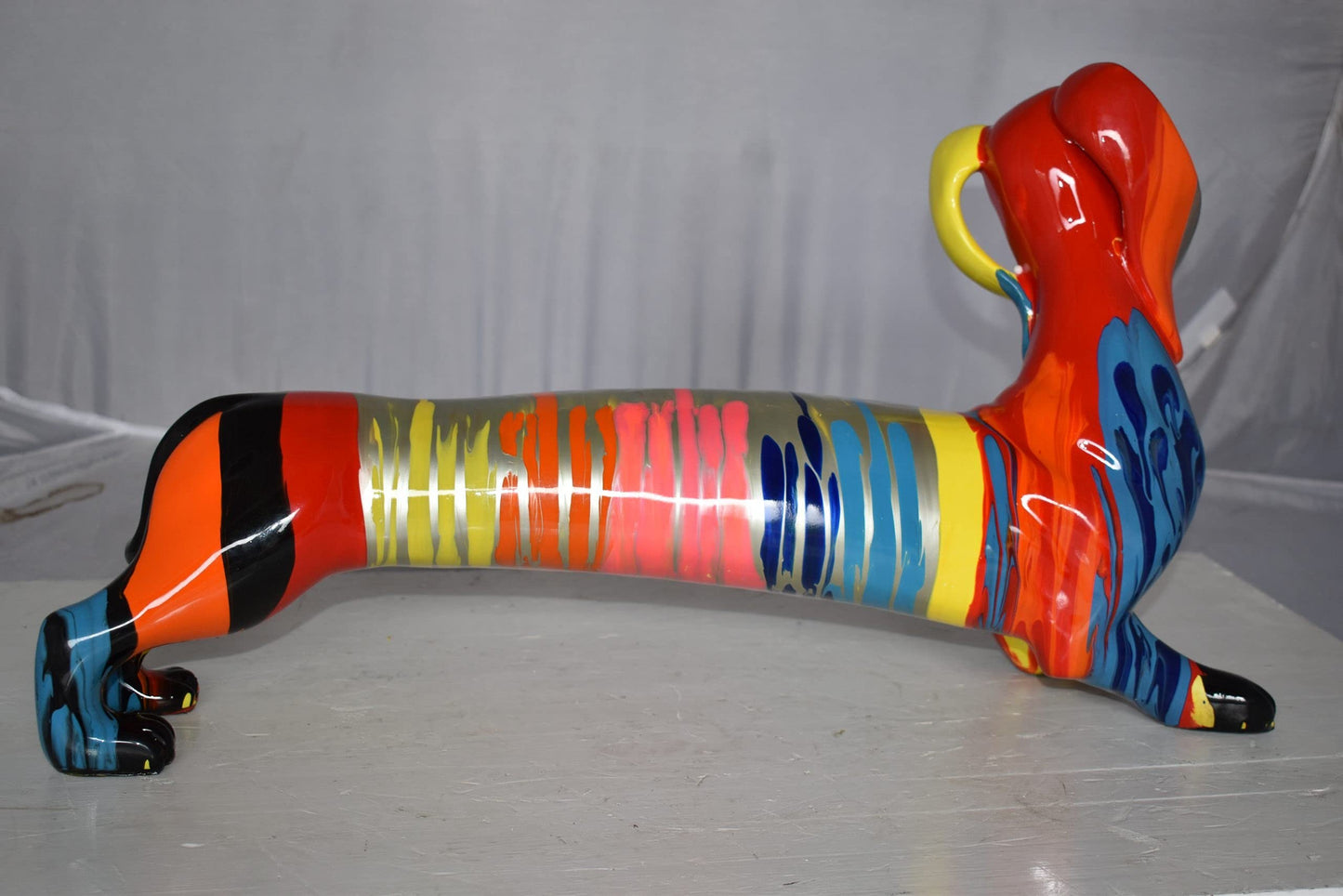 Modern Graffiti Looking Weenie Dachshund Dog Statue from Resin  25" x 10" x 15"H