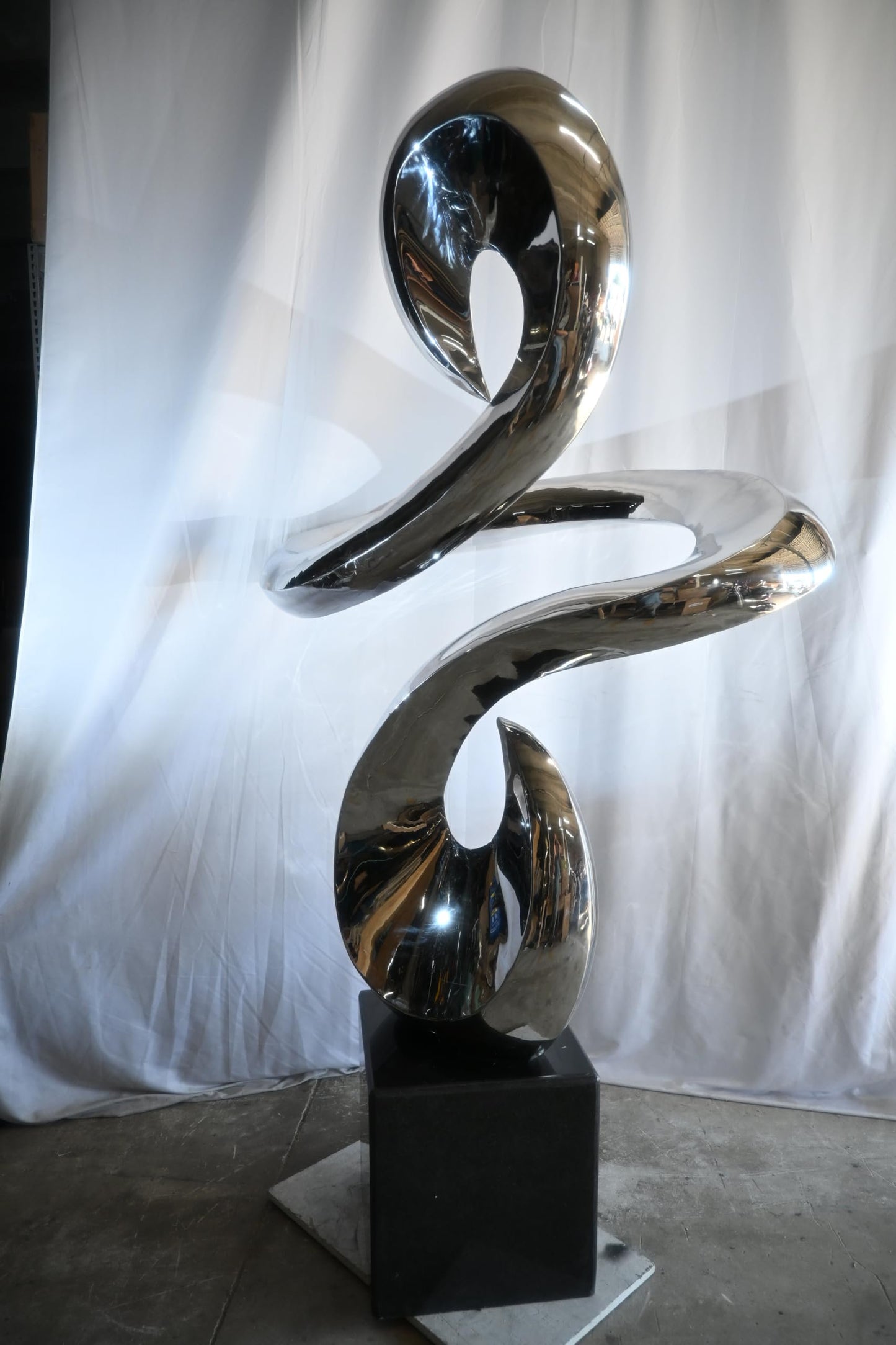 Large Abstract Spiral Flow Stainless Steel Sculpture Marble 66"x45"x98"H